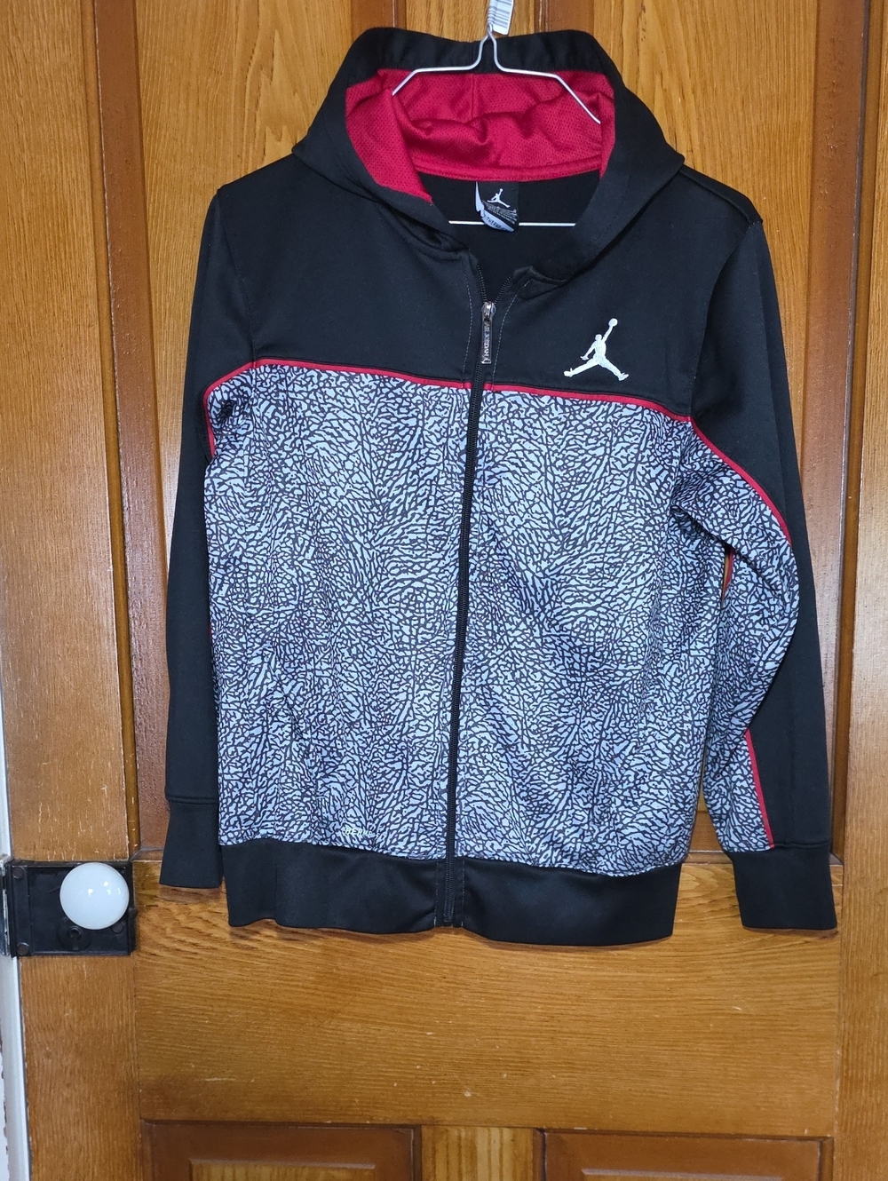 Jordan Black & Red Boys' Zip-Up Hoodie with Elephant Print